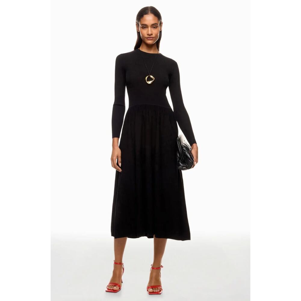 Thakoon Drop Waist Midi Dress Long Sleeve Black Casual Chic Sz M